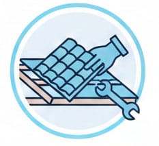 Icon of wrench on roof tiles representing roofing repair services.