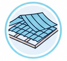 Isometric illustration of solar panels arranged in rows on a roof structure.