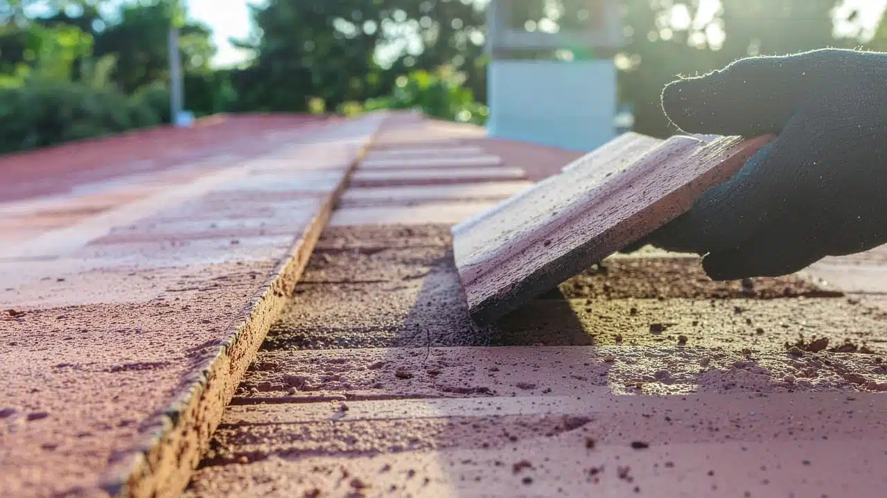 Hand applying coating with a brush to a roof surface